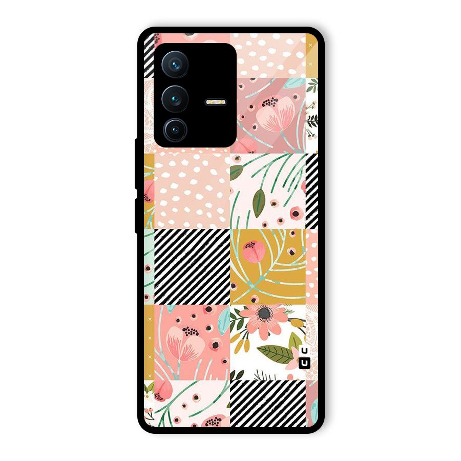 Leaf Stripe Polka Glass Back Case for Vivo V23 Pro