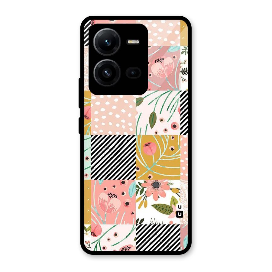 Leaf Stripe Polka Glass Back Case for Vivo V25