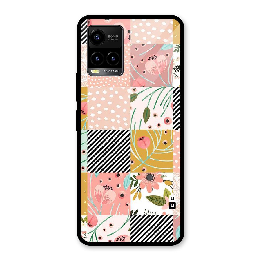 Leaf Stripe Polka Glass Back Case for Vivo Y21A