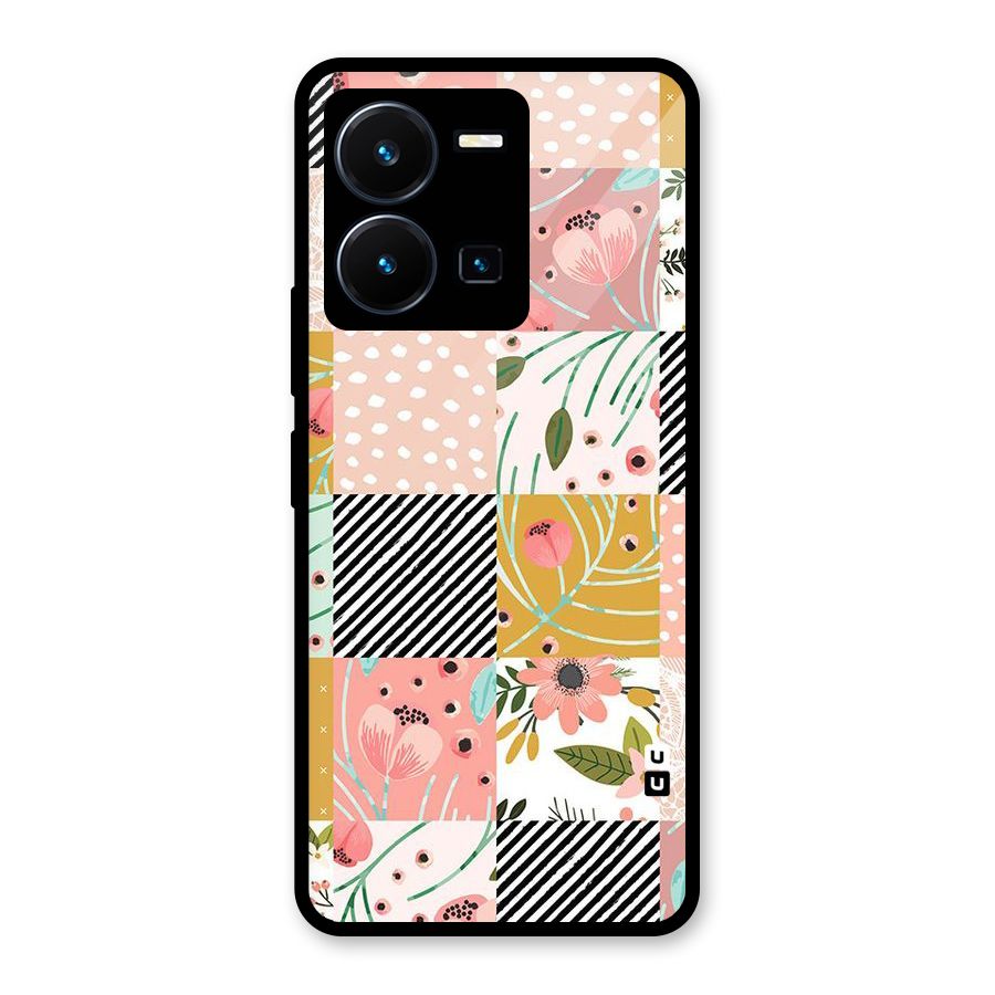 Leaf Stripe Polka Glass Back Case for Vivo Y35