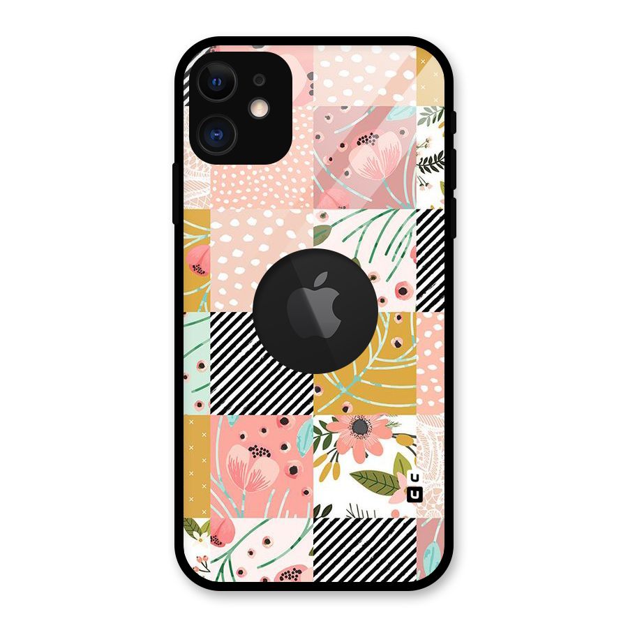 Leaf Stripe Polka Glass Back Case for iPhone 11 Logo Cut