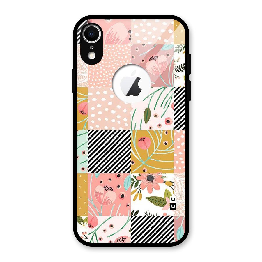 Leaf Stripe Polka Glass Back Case for iPhone XR Logo Cut