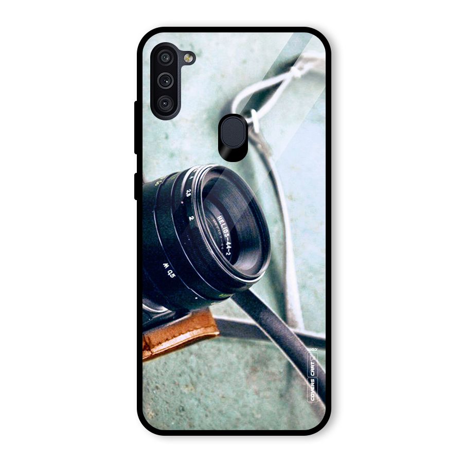 Leather Camera Lens Glass Back Case for Galaxy M11