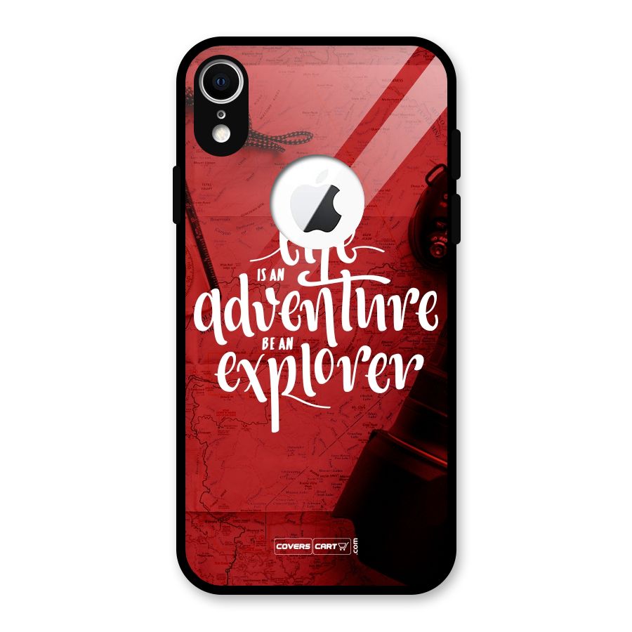 Life Adventure Explorer Glass Back Case for iPhone XR Logo Cut