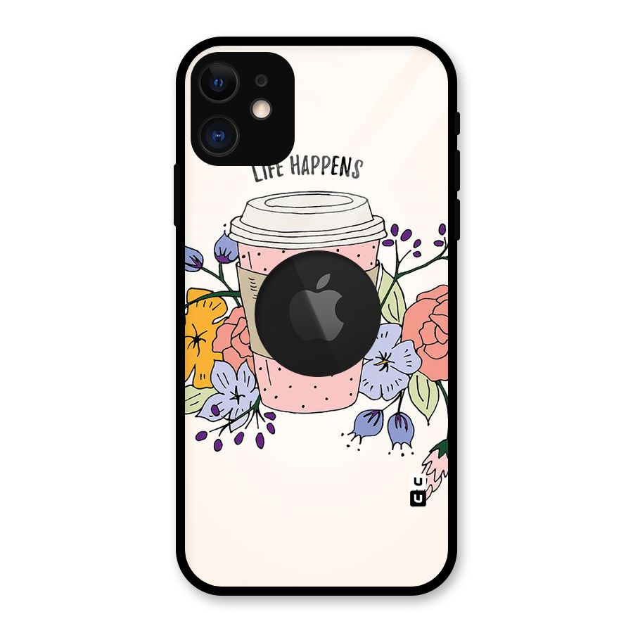 Life Happens Glass Back Case for iPhone 11 Logo Cut