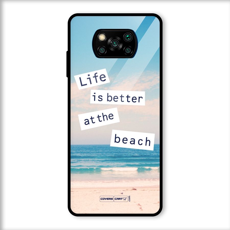 Life is better at the Beach Glass Back Case for Poco X3