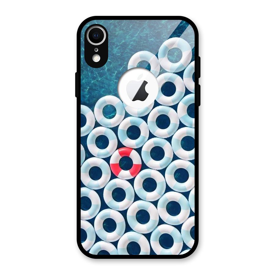 Light Blue Allure Glass Back Case for iPhone XR Logo Cut