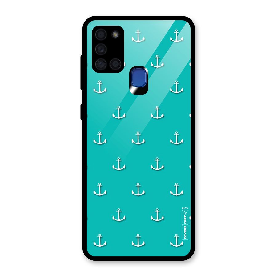 Light Blue Anchor Glass Back Case for Galaxy A21s