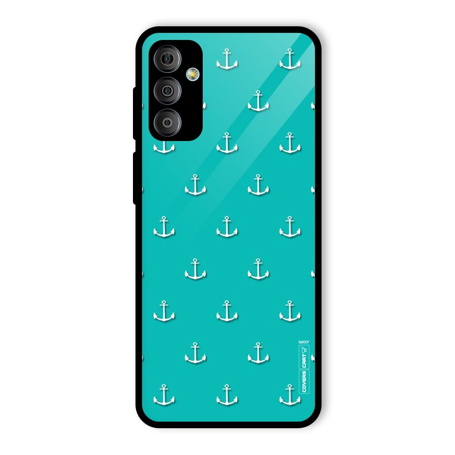 Light Blue Anchor Glass Back Case for Galaxy F23