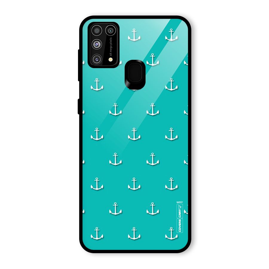 Light Blue Anchor Glass Back Case for Galaxy F41