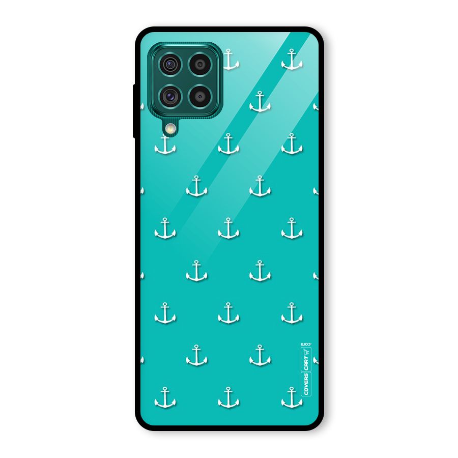 Light Blue Anchor Glass Back Case for Galaxy F62