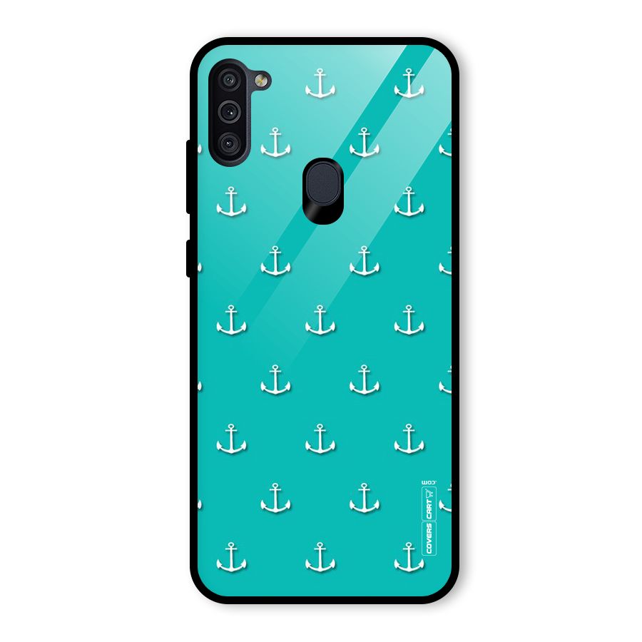 Light Blue Anchor Glass Back Case for Galaxy M11