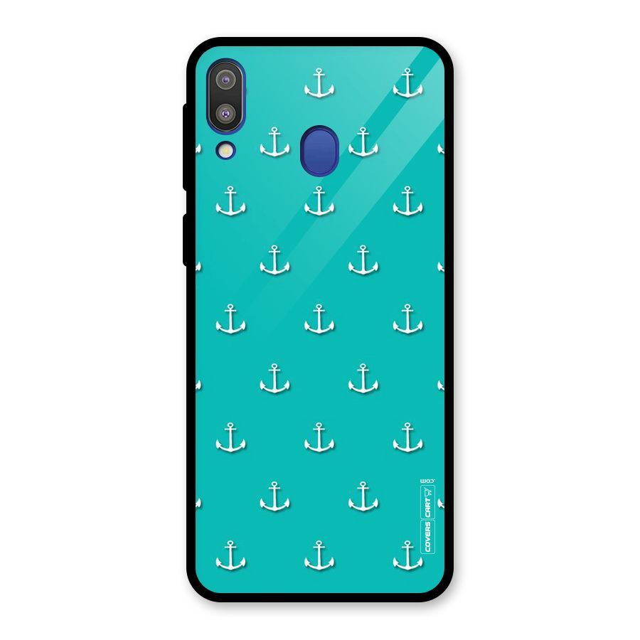 Light Blue Anchor Glass Back Case for Galaxy M20
