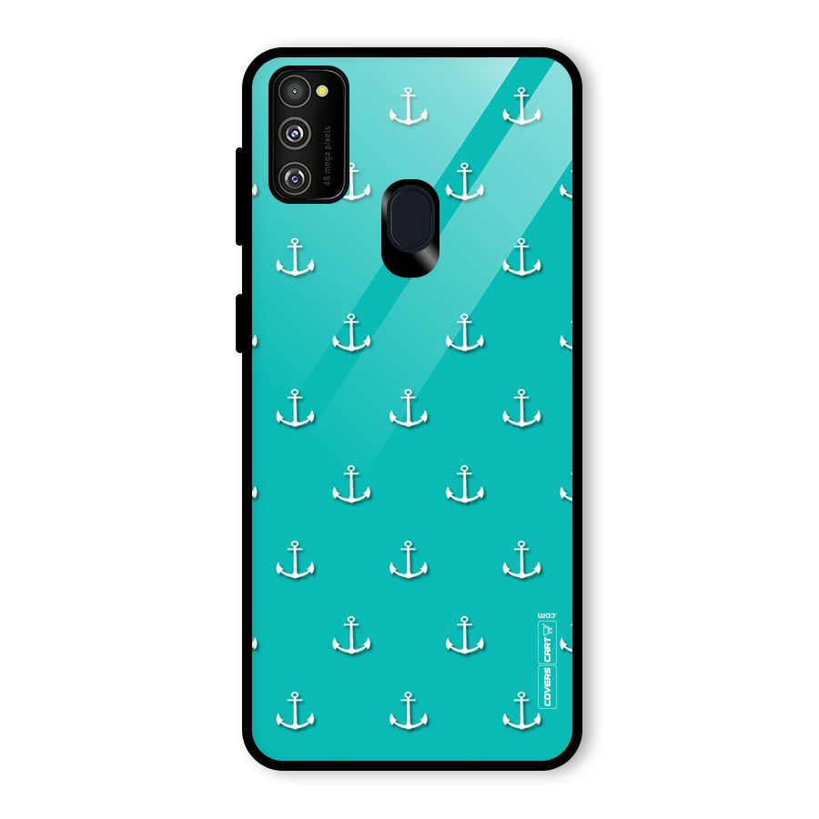 Light Blue Anchor Glass Back Case for Galaxy M30s