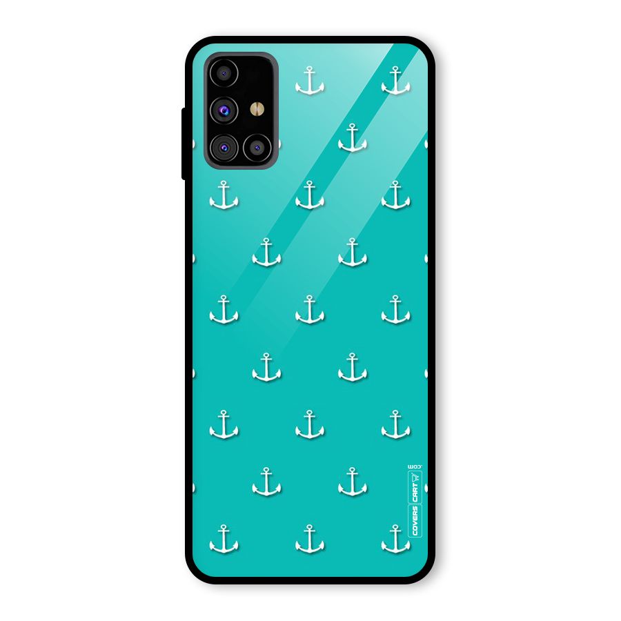 Light Blue Anchor Glass Back Case for Galaxy M31s