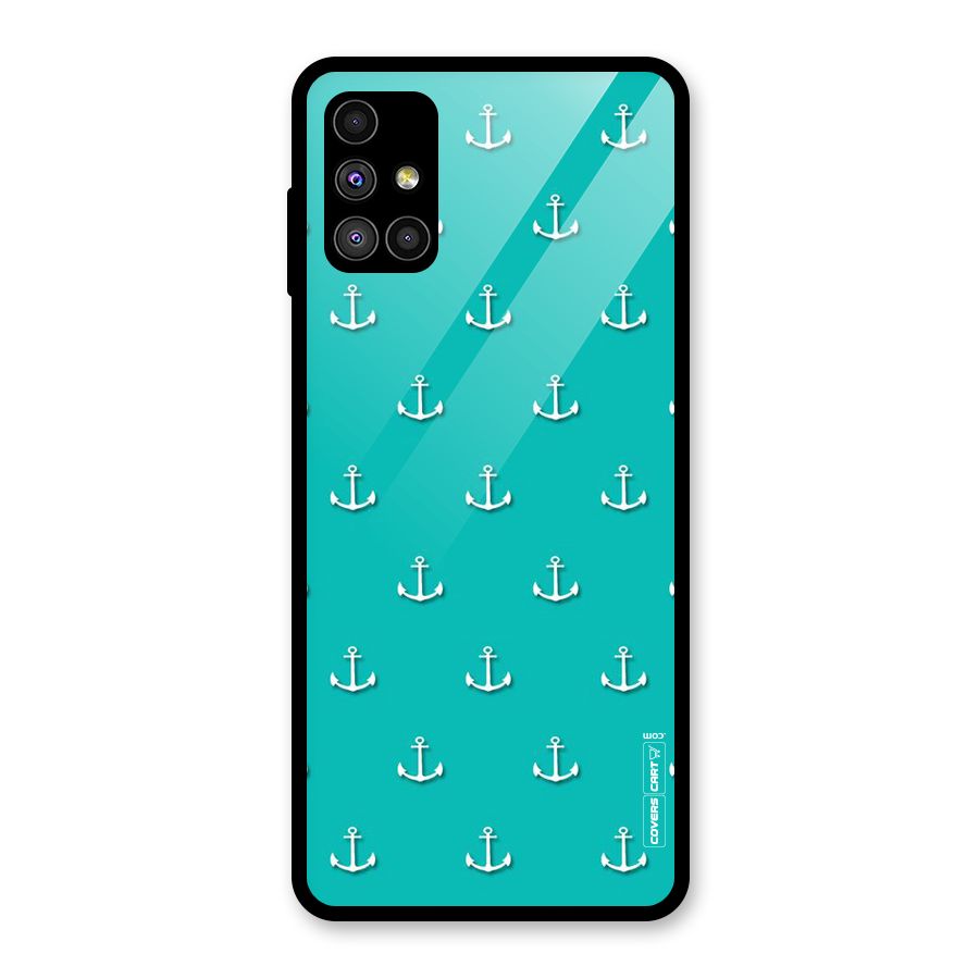 Light Blue Anchor Glass Back Case for Galaxy M51