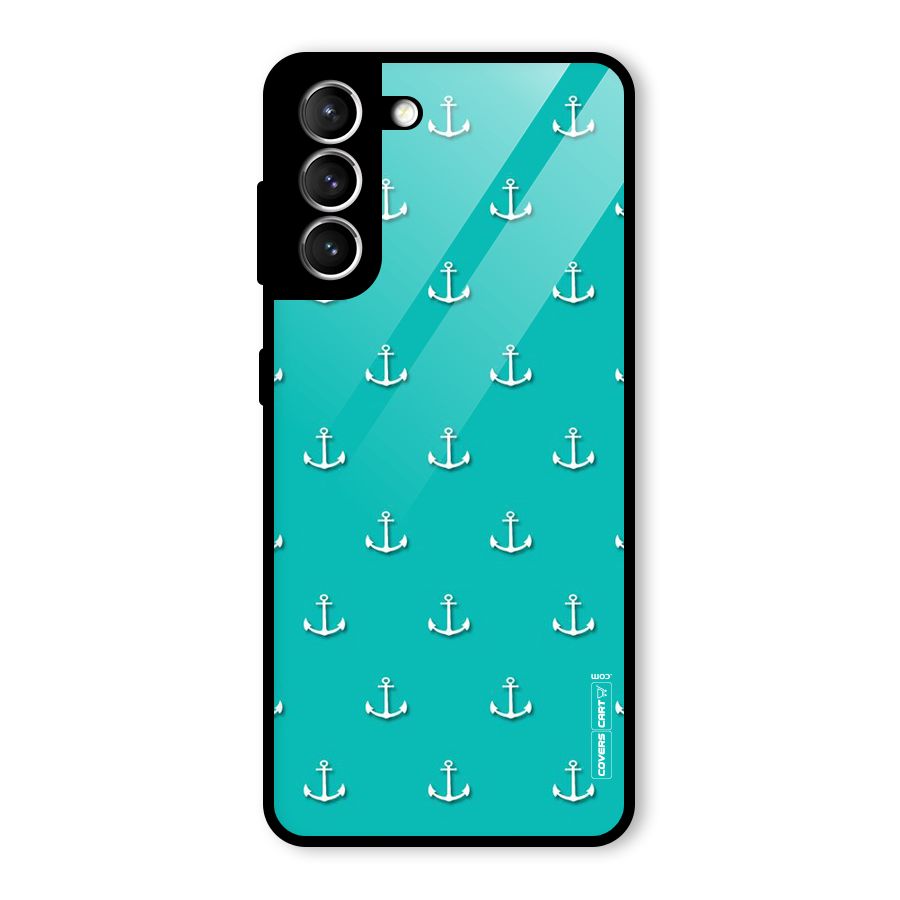 Light Blue Anchor Glass Back Case for Galaxy S21 5G