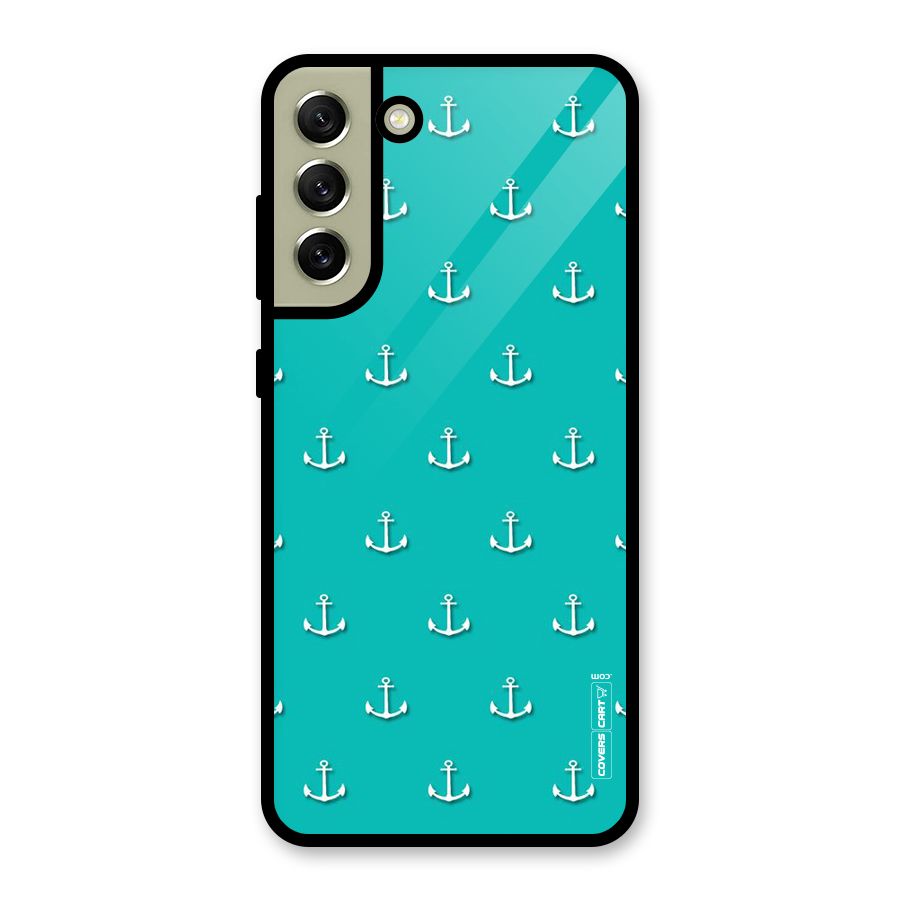 Light Blue Anchor Glass Back Case for Galaxy S21 FE 5G