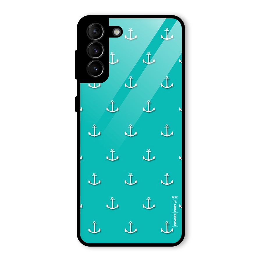 Light Blue Anchor Glass Back Case for Galaxy S21 Plus
