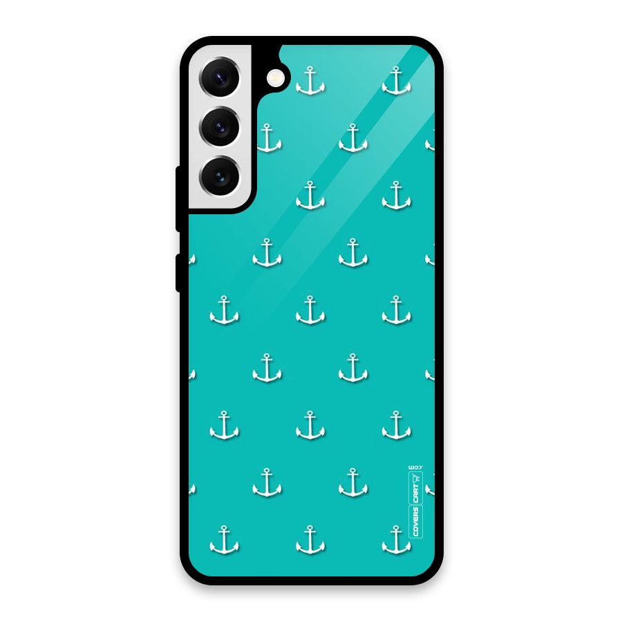 Light Blue Anchor Glass Back Case for Galaxy S22 Plus 5G