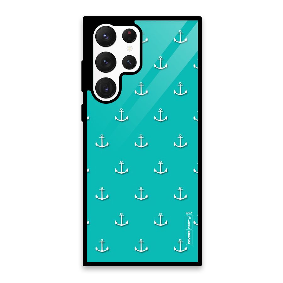 Light Blue Anchor Glass Back Case for Galaxy S22 Ultra 5G