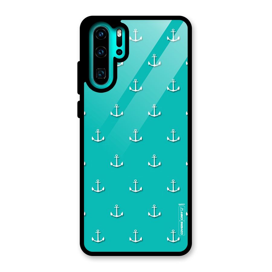 Light Blue Anchor Glass Back Case for Huawei P30 Pro