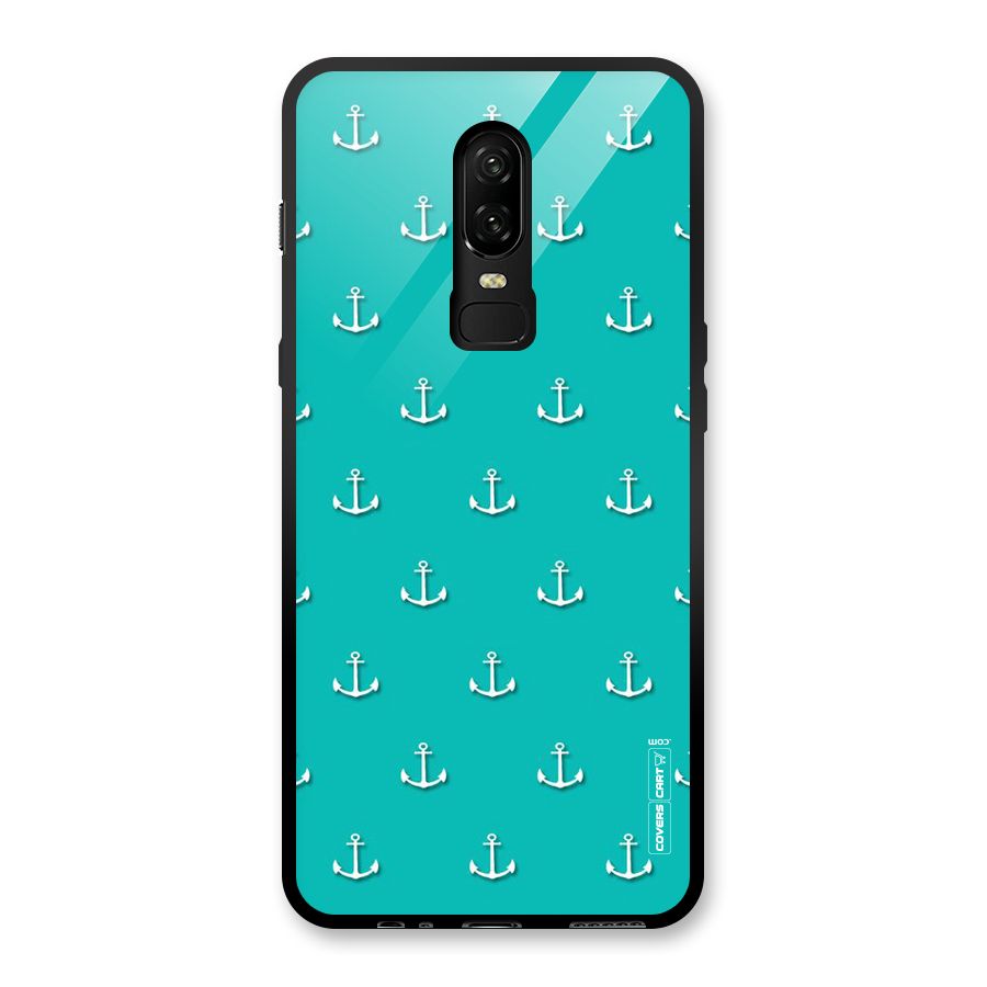 Light Blue Anchor Glass Back Case for OnePlus 6