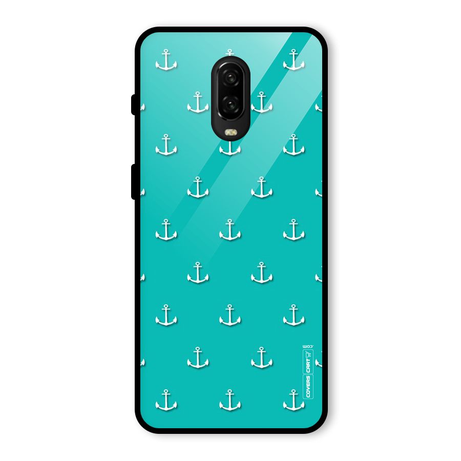 Light Blue Anchor Glass Back Case for OnePlus 6T