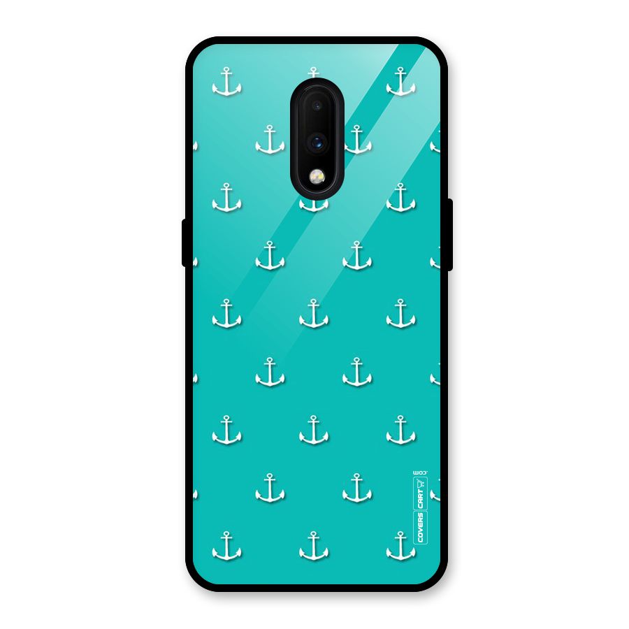 Light Blue Anchor Glass Back Case for OnePlus 7