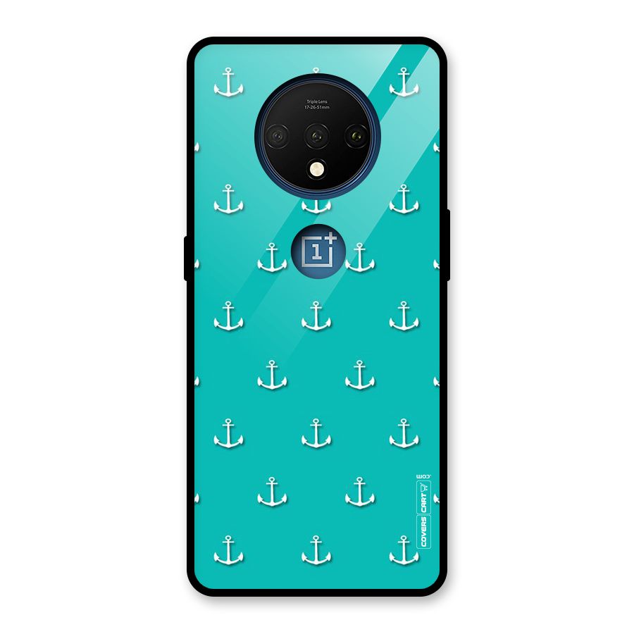 Light Blue Anchor Glass Back Case for OnePlus 7T