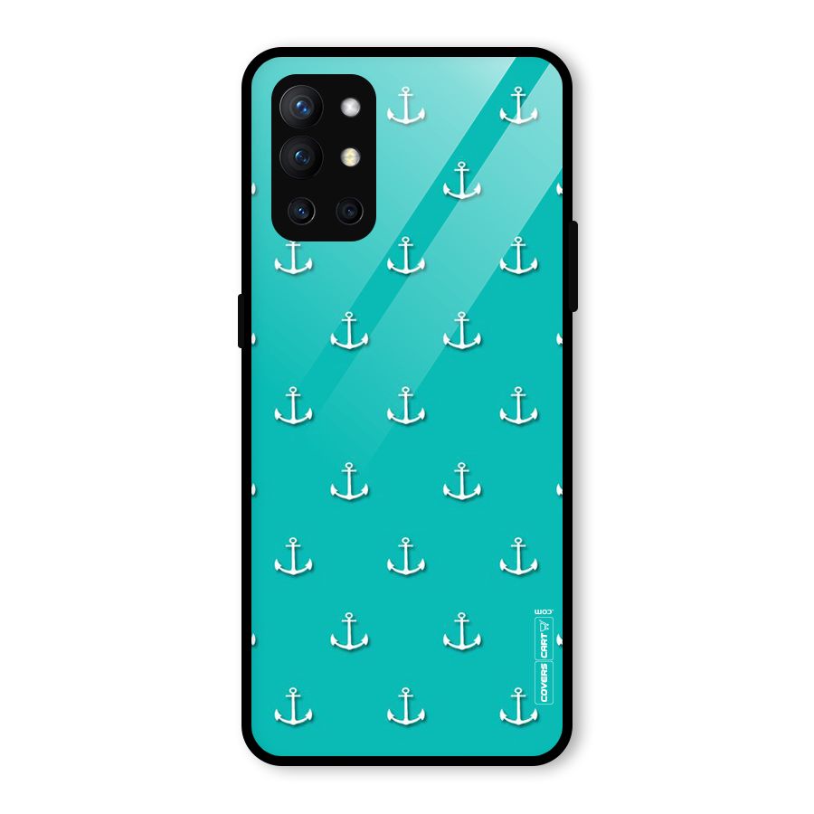 Light Blue Anchor Glass Back Case for OnePlus 9R