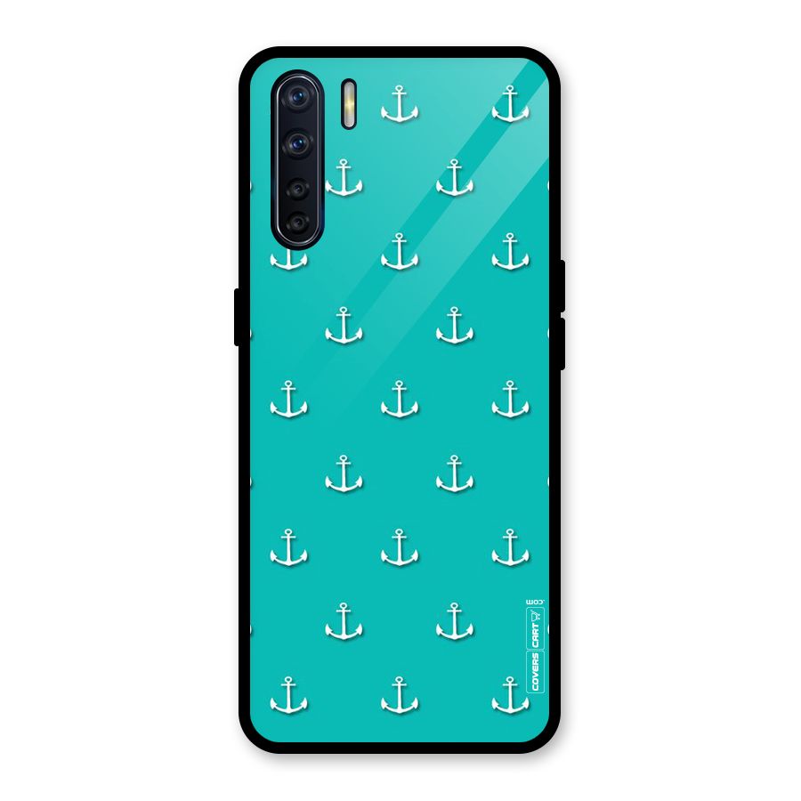 Light Blue Anchor Glass Back Case for Oppo F15