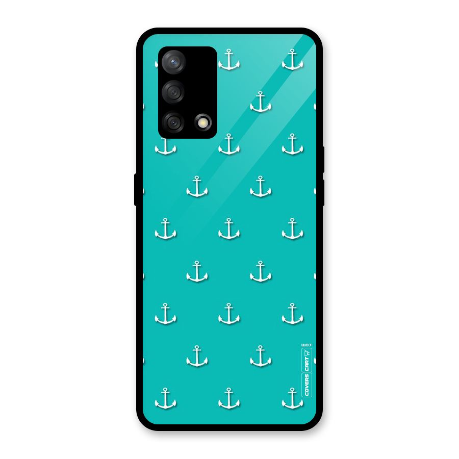 Light Blue Anchor Glass Back Case for Oppo F19