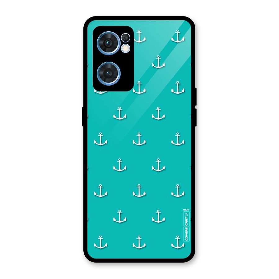 Light Blue Anchor Glass Back Case for Oppo Reno7 5G