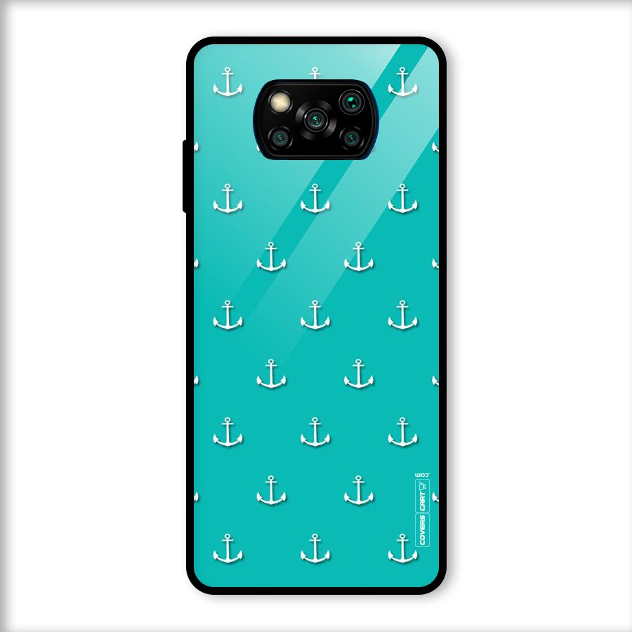 Light Blue Anchor Glass Back Case for Poco X3