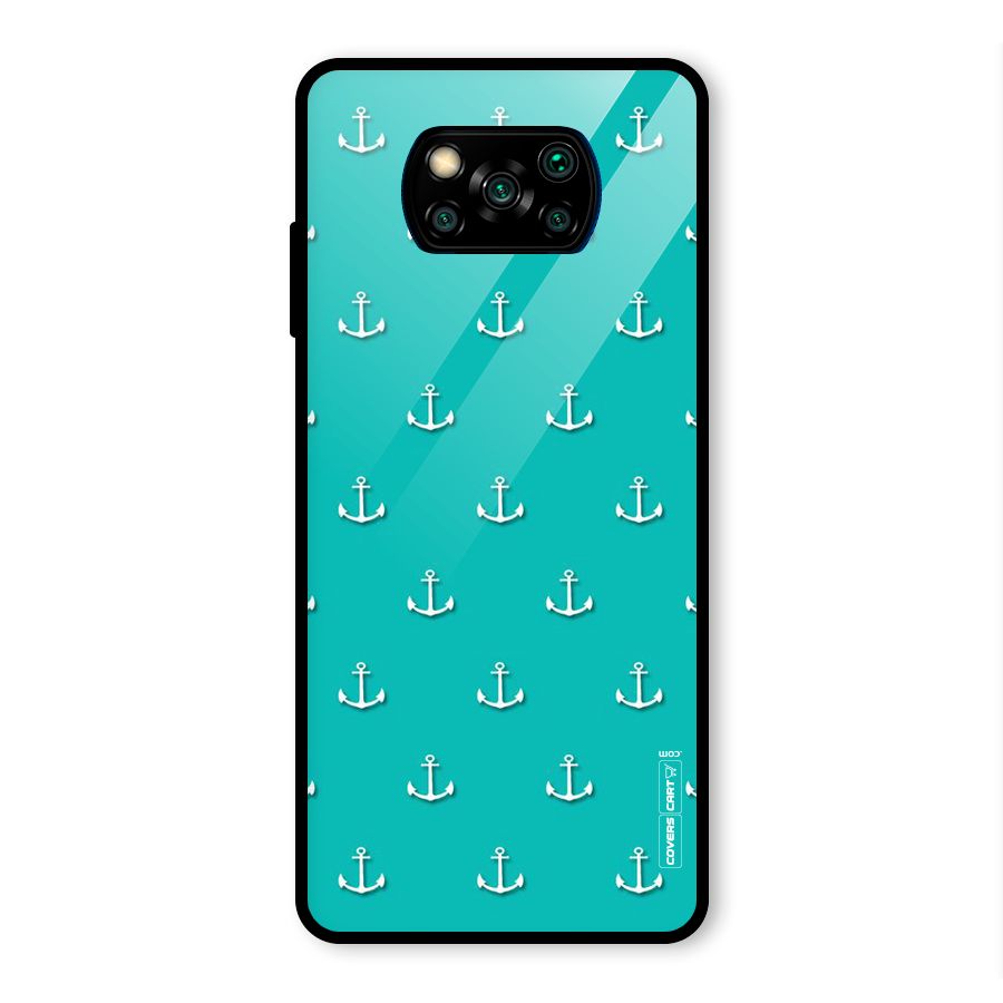 Light Blue Anchor Glass Back Case for Poco X3 Pro