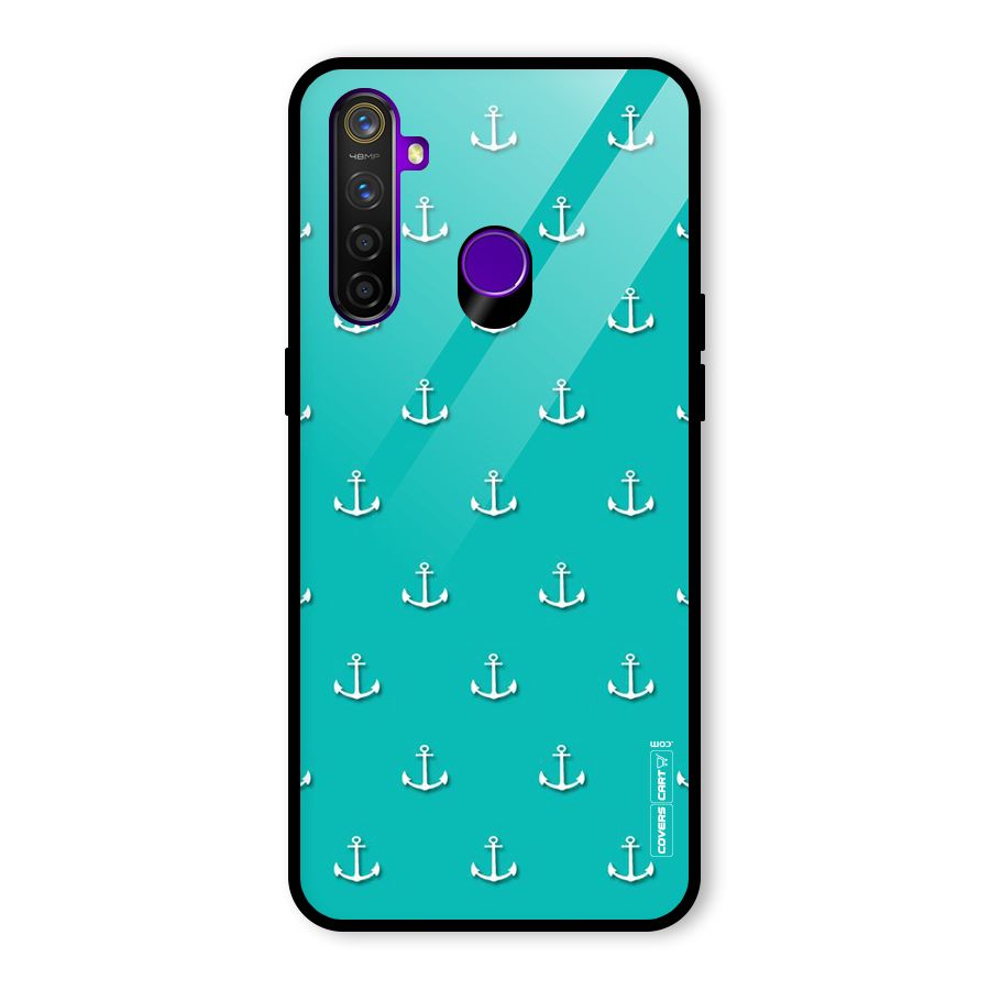 Light Blue Anchor Glass Back Case for Realme 5 Pro