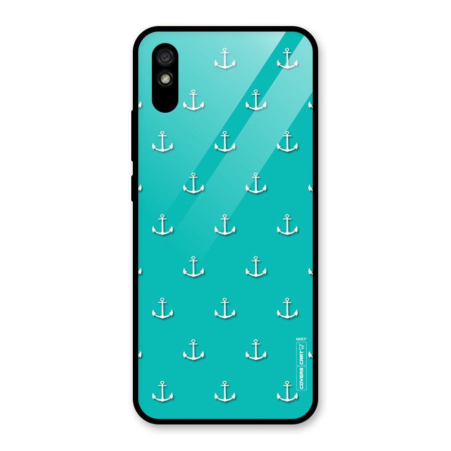 Light Blue Anchor Glass Back Case for Redmi 9A