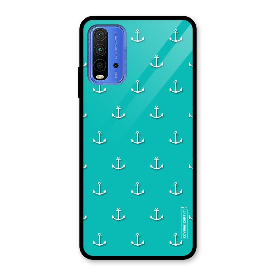 Light Blue Anchor Glass Back Case for Redmi 9 Power