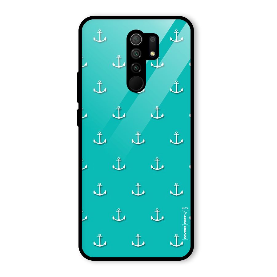 Light Blue Anchor Glass Back Case for Redmi 9 Prime