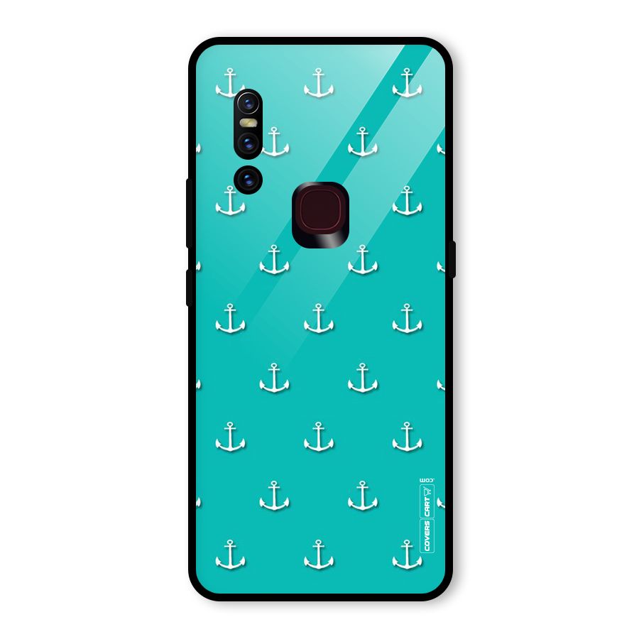 Light Blue Anchor Glass Back Case for Vivo V15