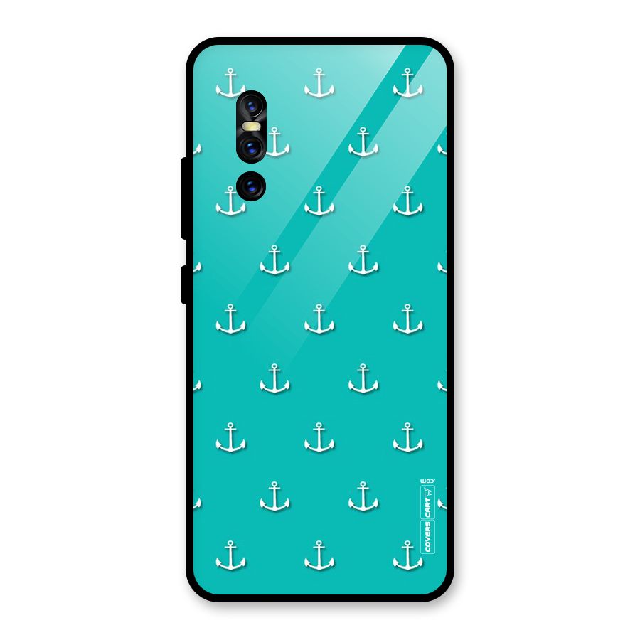 Light Blue Anchor Glass Back Case for Vivo V15 Pro