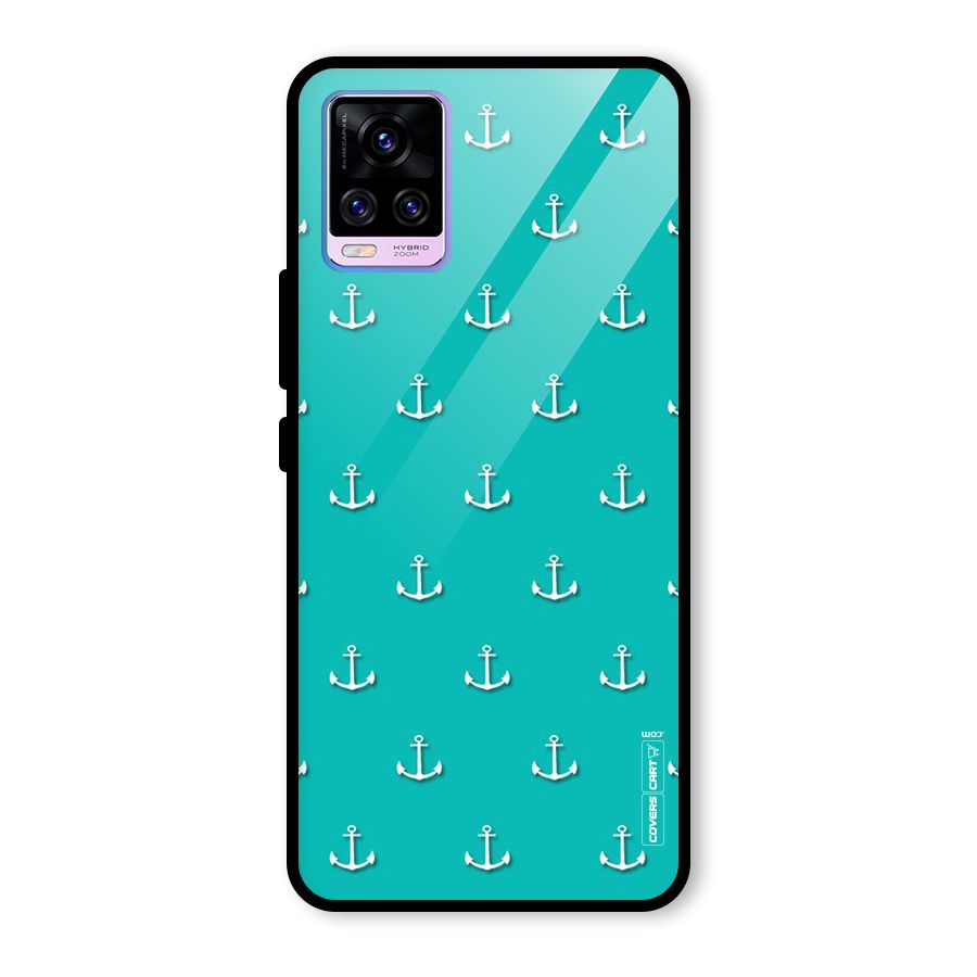 Light Blue Anchor Glass Back Case for Vivo V20 Pro
