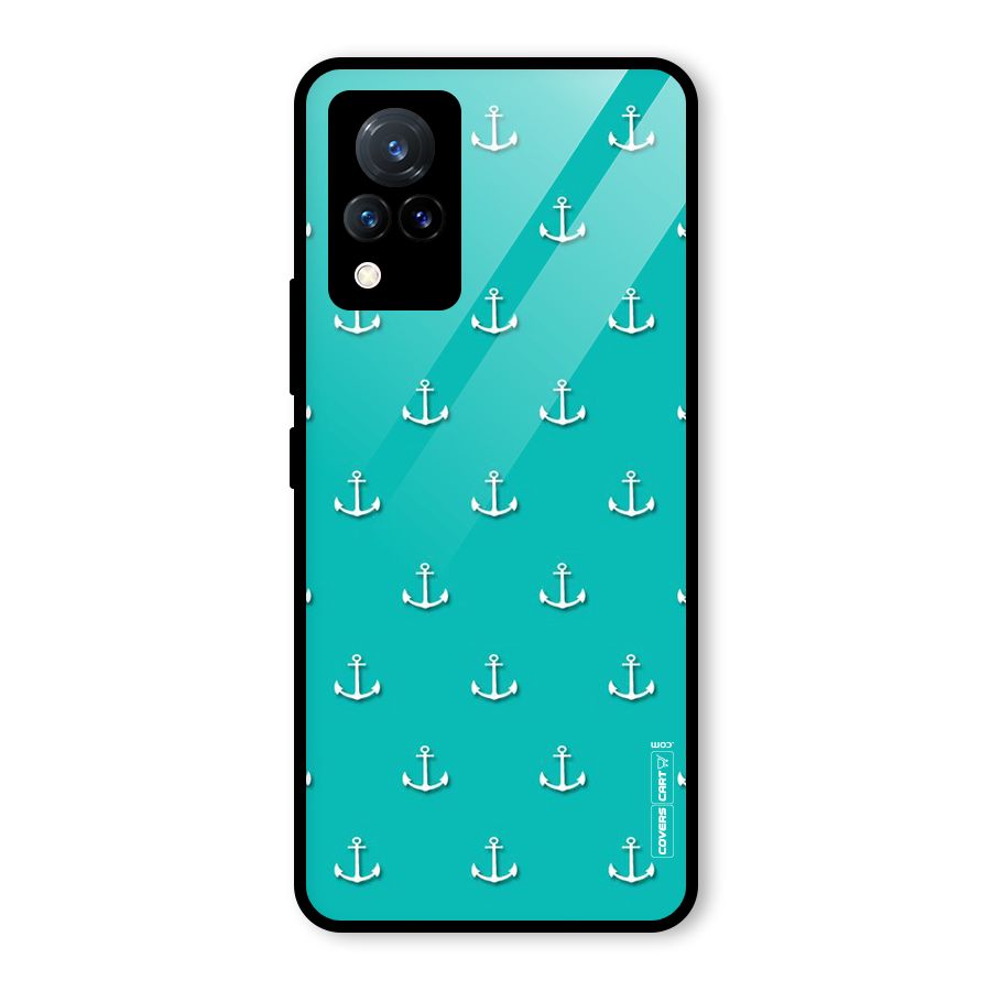 Light Blue Anchor Glass Back Case for Vivo V21 5G