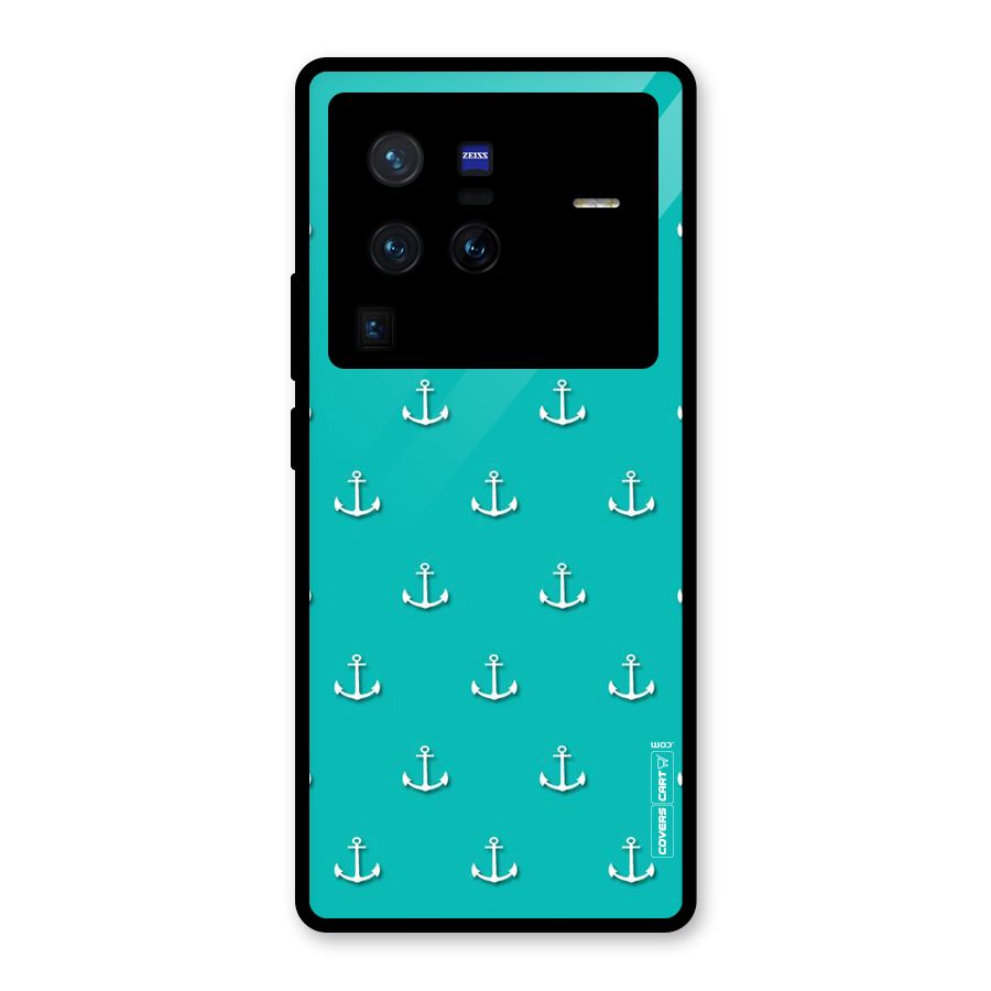 Light Blue Anchor Glass Back Case for Vivo X80 Pro
