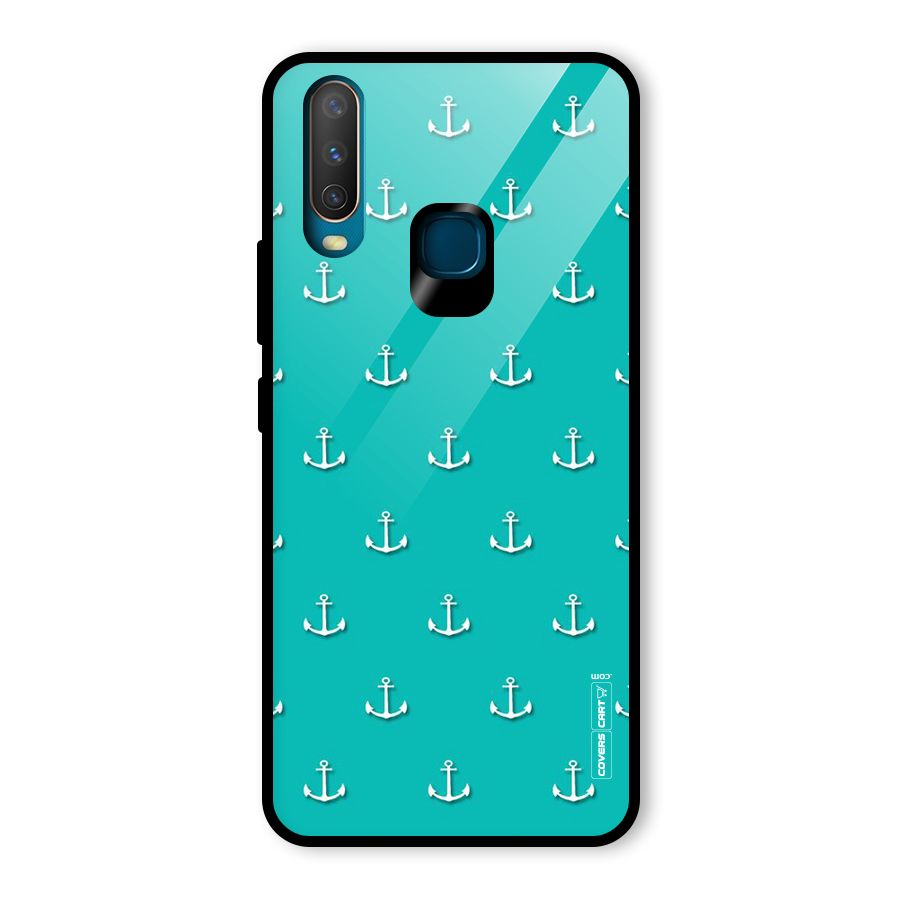 Light Blue Anchor Glass Back Case for Vivo Y15