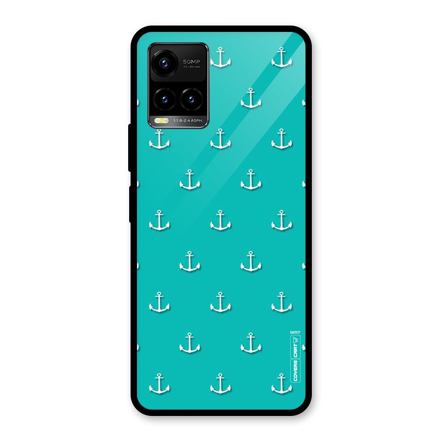 Light Blue Anchor Glass Back Case for Vivo Y21T