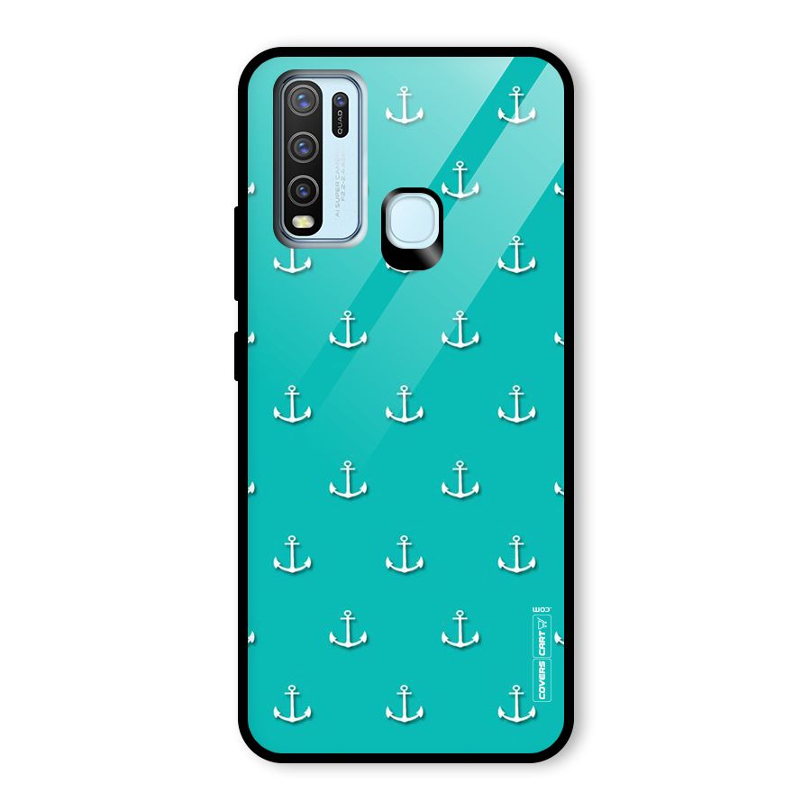 Light Blue Anchor Glass Back Case for Vivo Y50