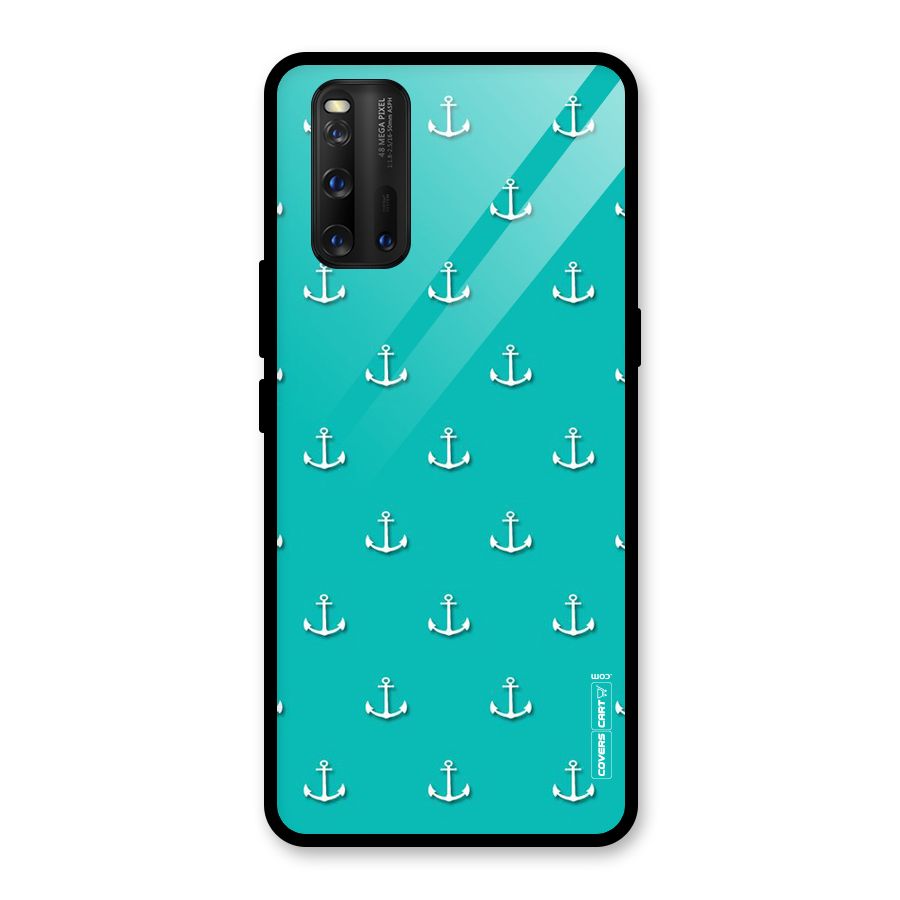 Light Blue Anchor Glass Back Case for Vivo iQOO 3