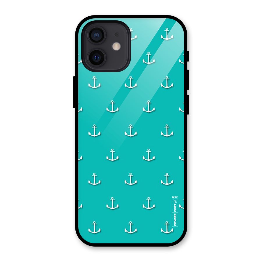 Light Blue Anchor Glass Back Case for iPhone 12